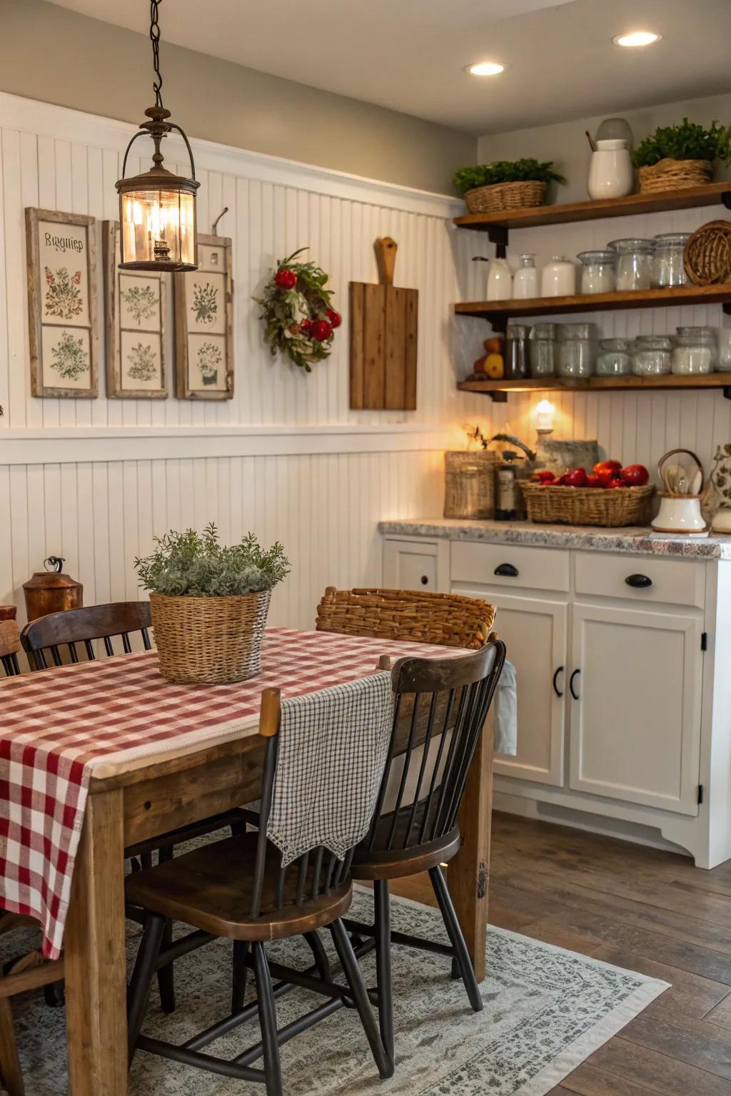 Grooved board panel backsplashes add a cozy, cottage-like charm to kitchens.