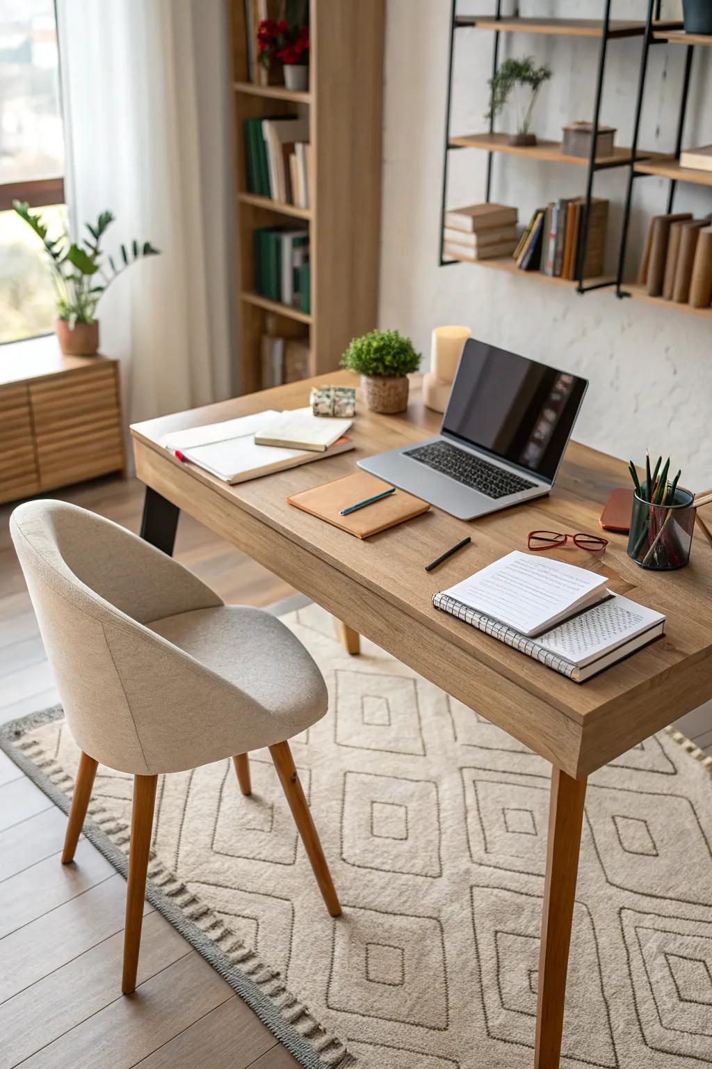 Add warmth and style with a comfortable desk rug.