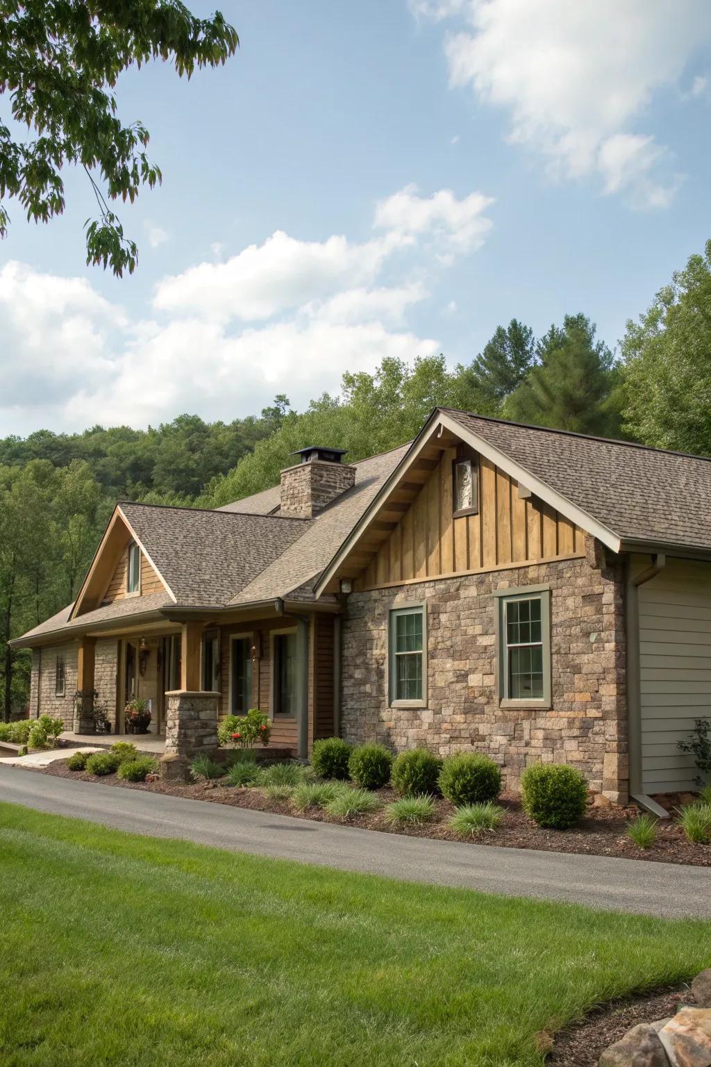 Stone embellishments add rustic charm and natural beauty.