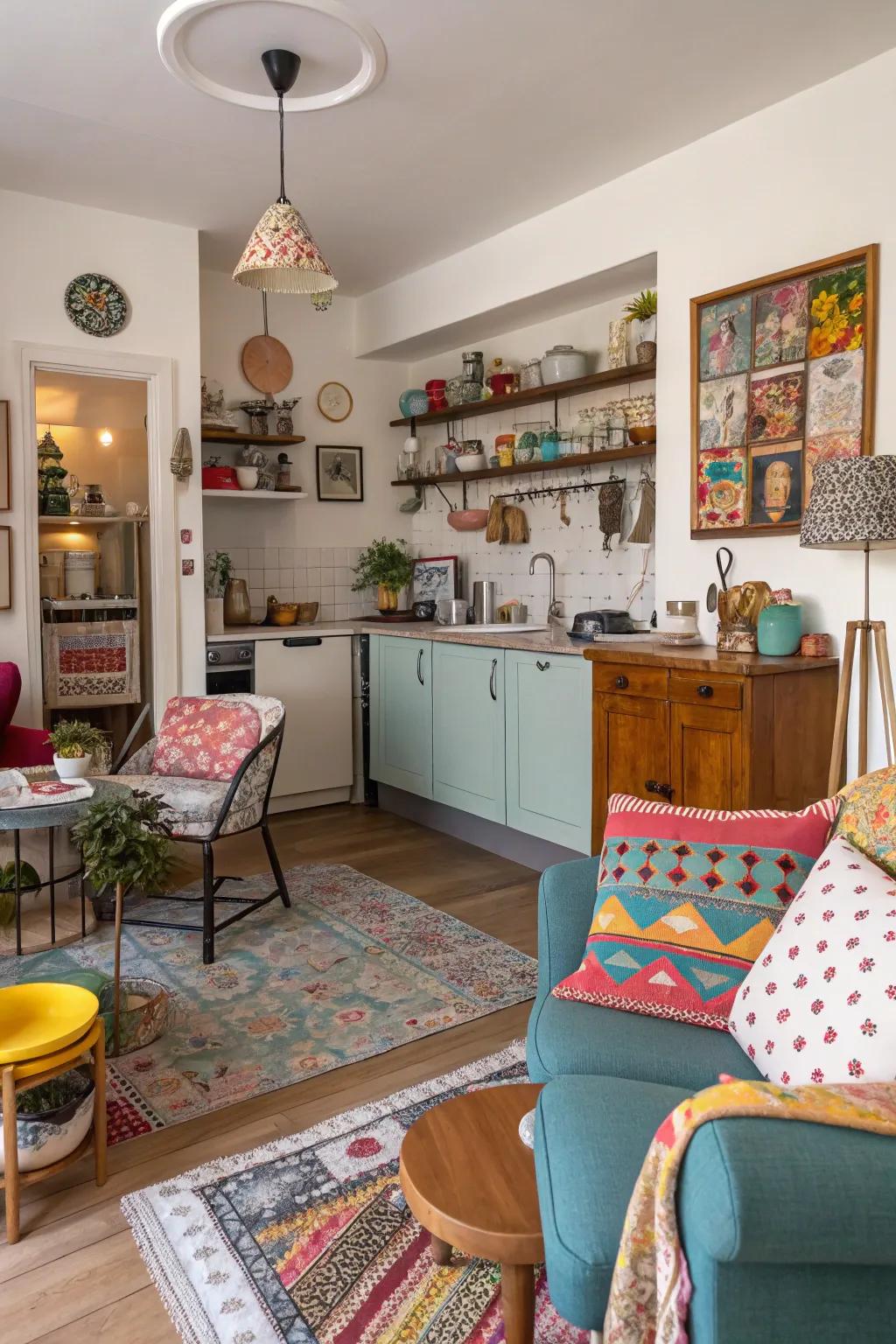 Quirky elements add personality and charm to open areas.