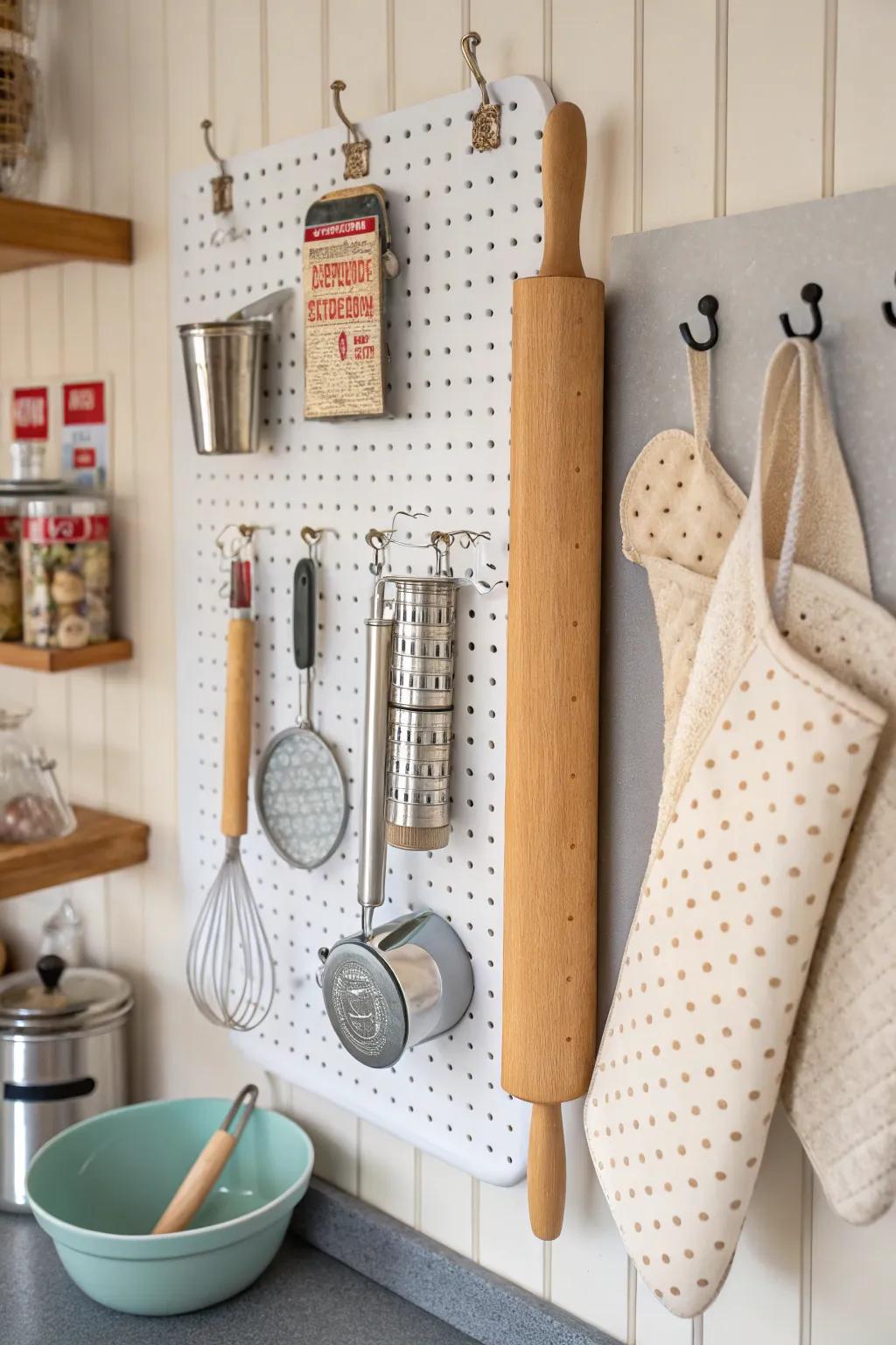 Pegboards give a versatile and visual storage solution.