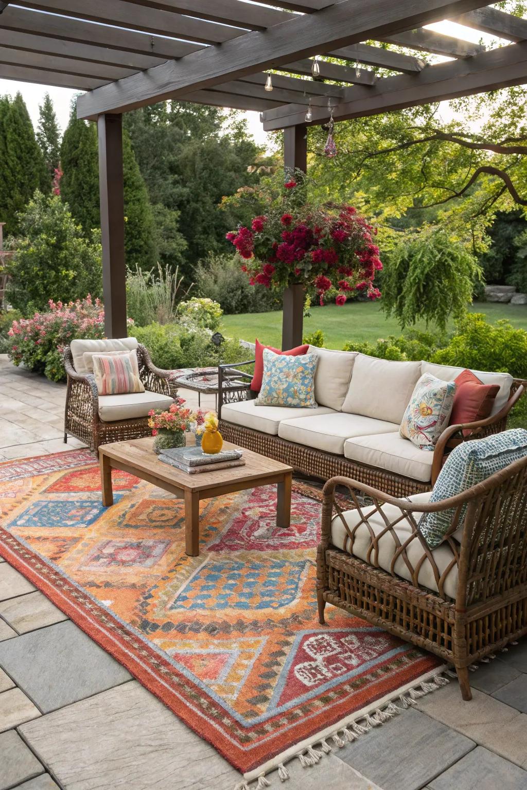 Outdoor rugs bring comfort and fashion to patio spaces.