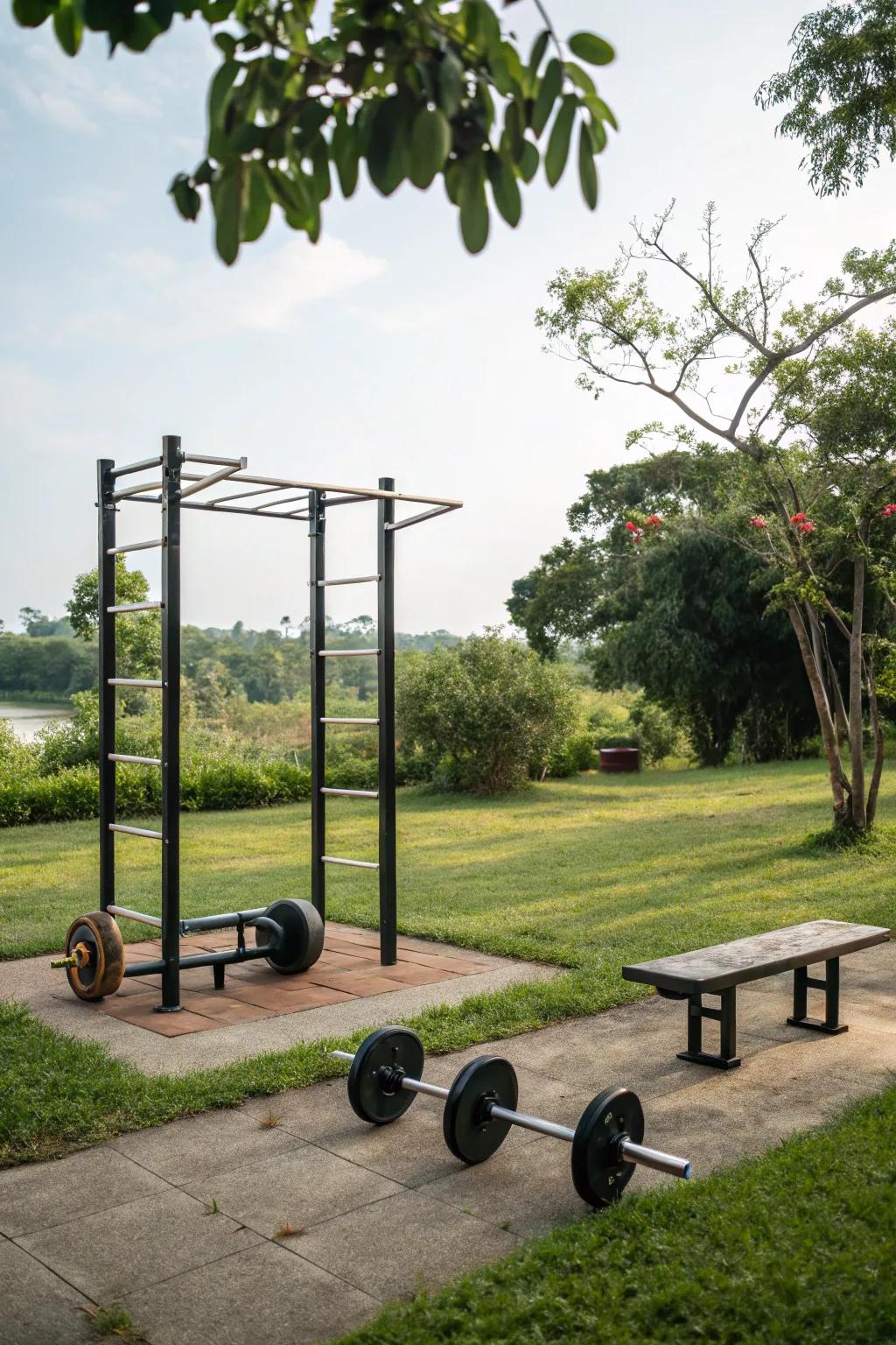 An outdoor workout station makes fitness refreshing and fun.