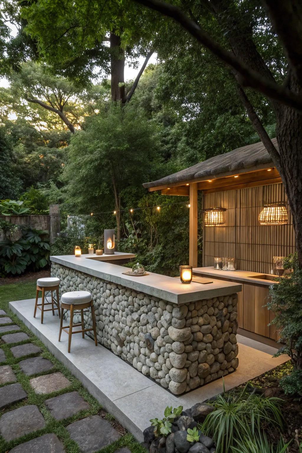 A minimalist calm stone bar for peaceful relaxation.