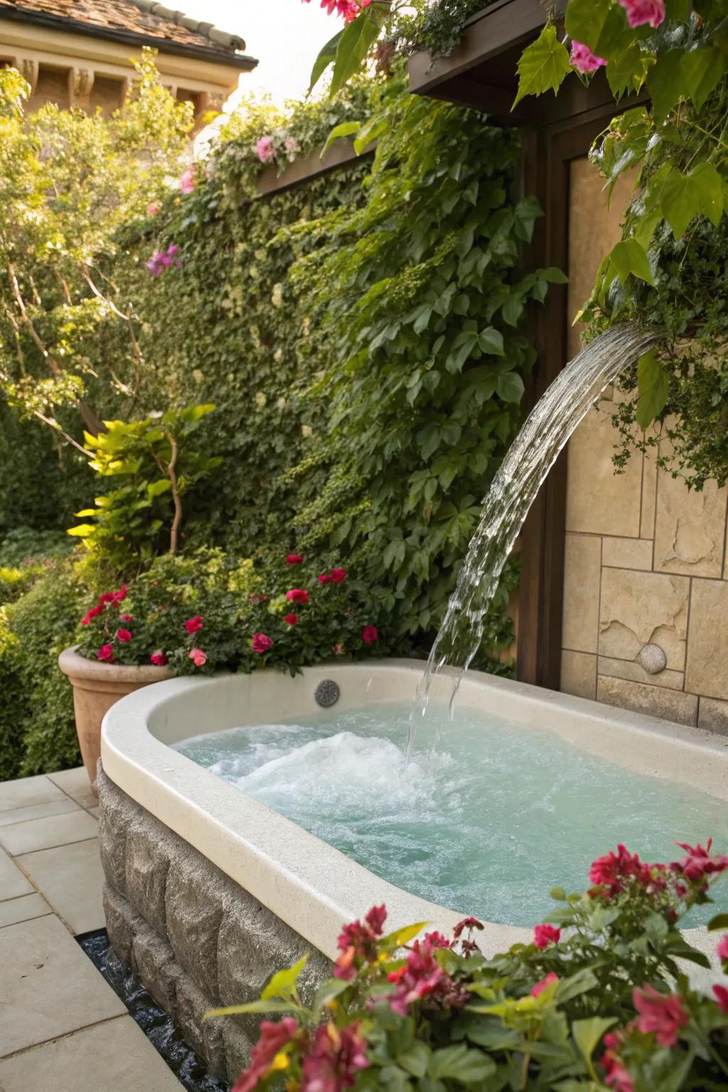 Enhance serenity by positioning a cascading water feature near your tub.