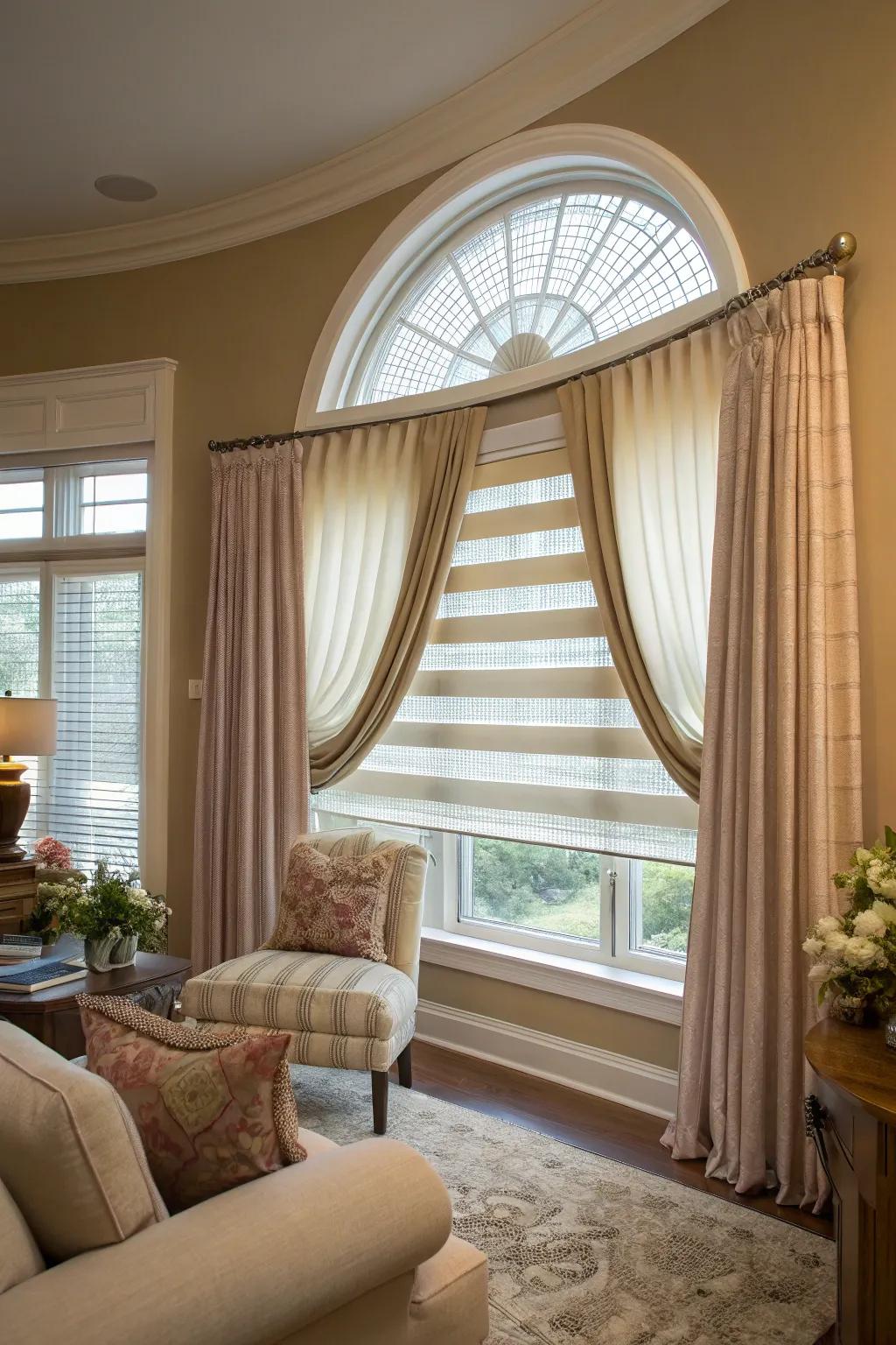 Layered products offer flexibility and style for oval windows.