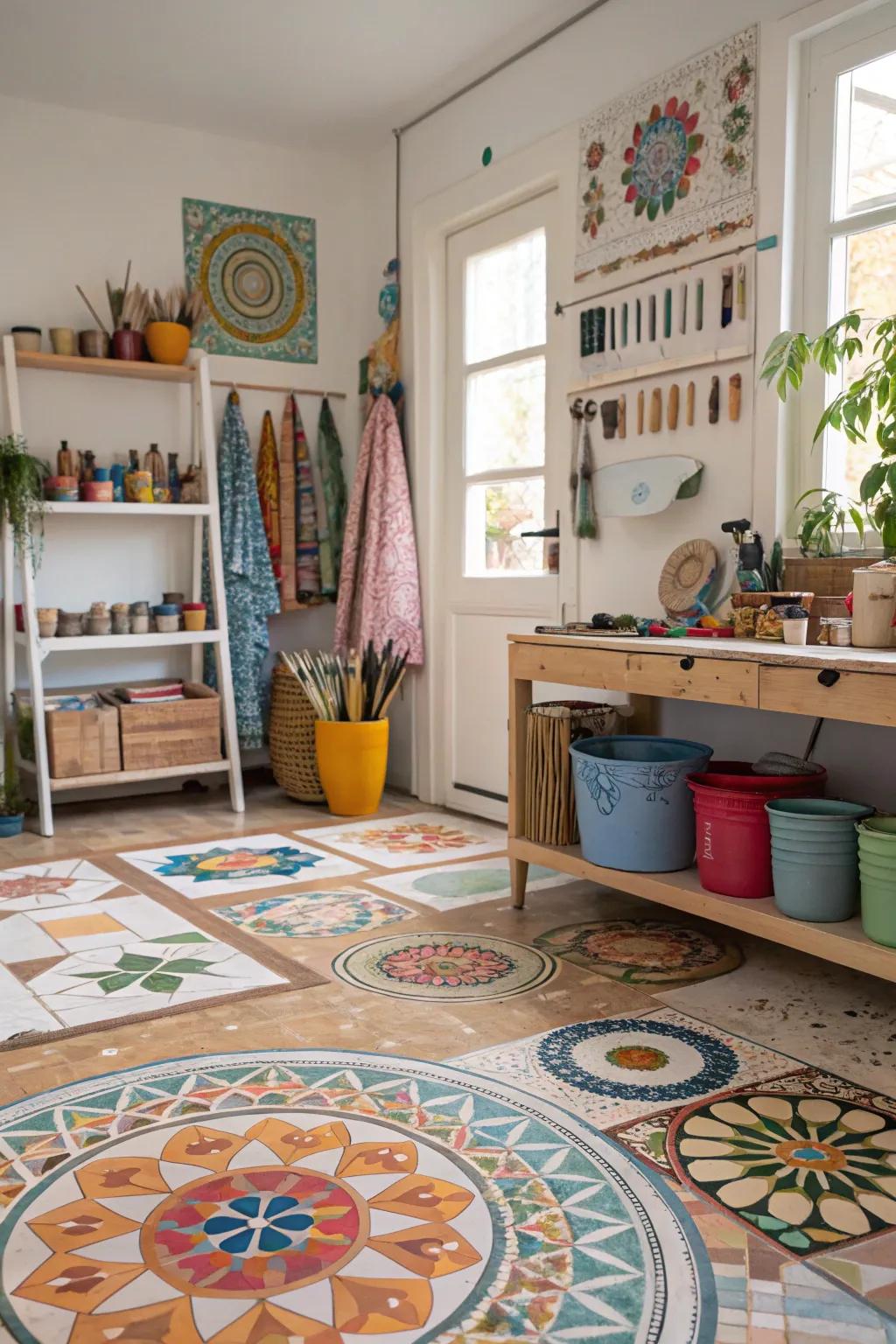 Mosaic patterns turn floors into artistic canvases.