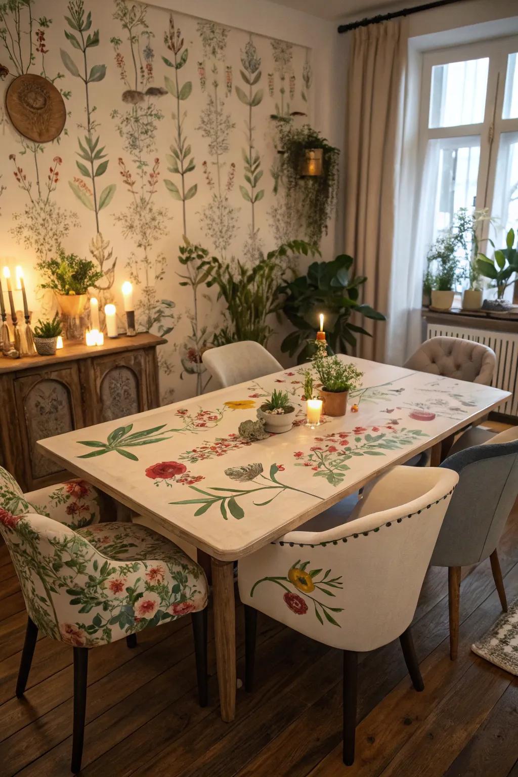 Botanical figures impart a fantastic, invigorated touch to your dining table.