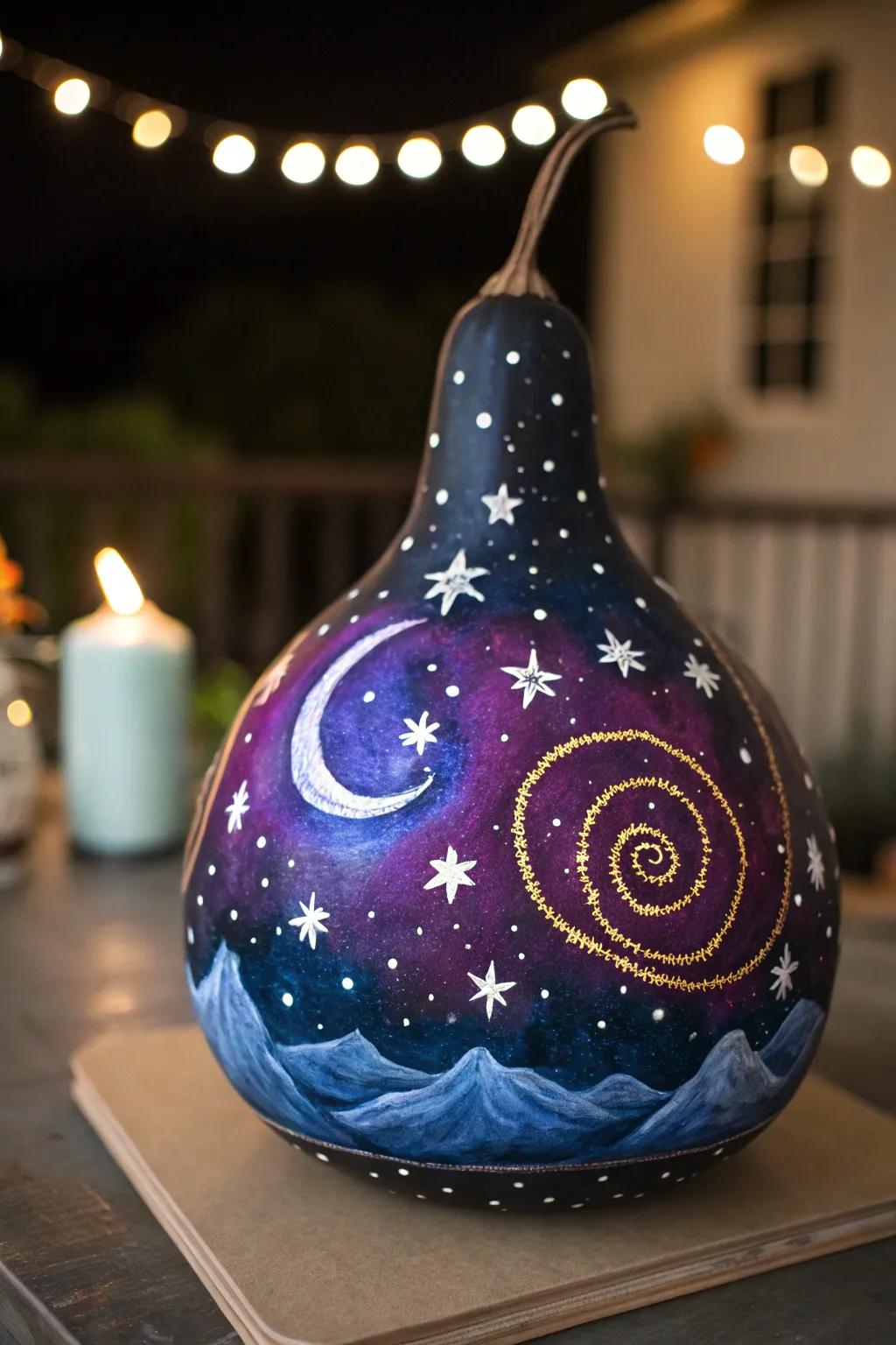 An enigmatic gourd featuring a cosmic theme.
