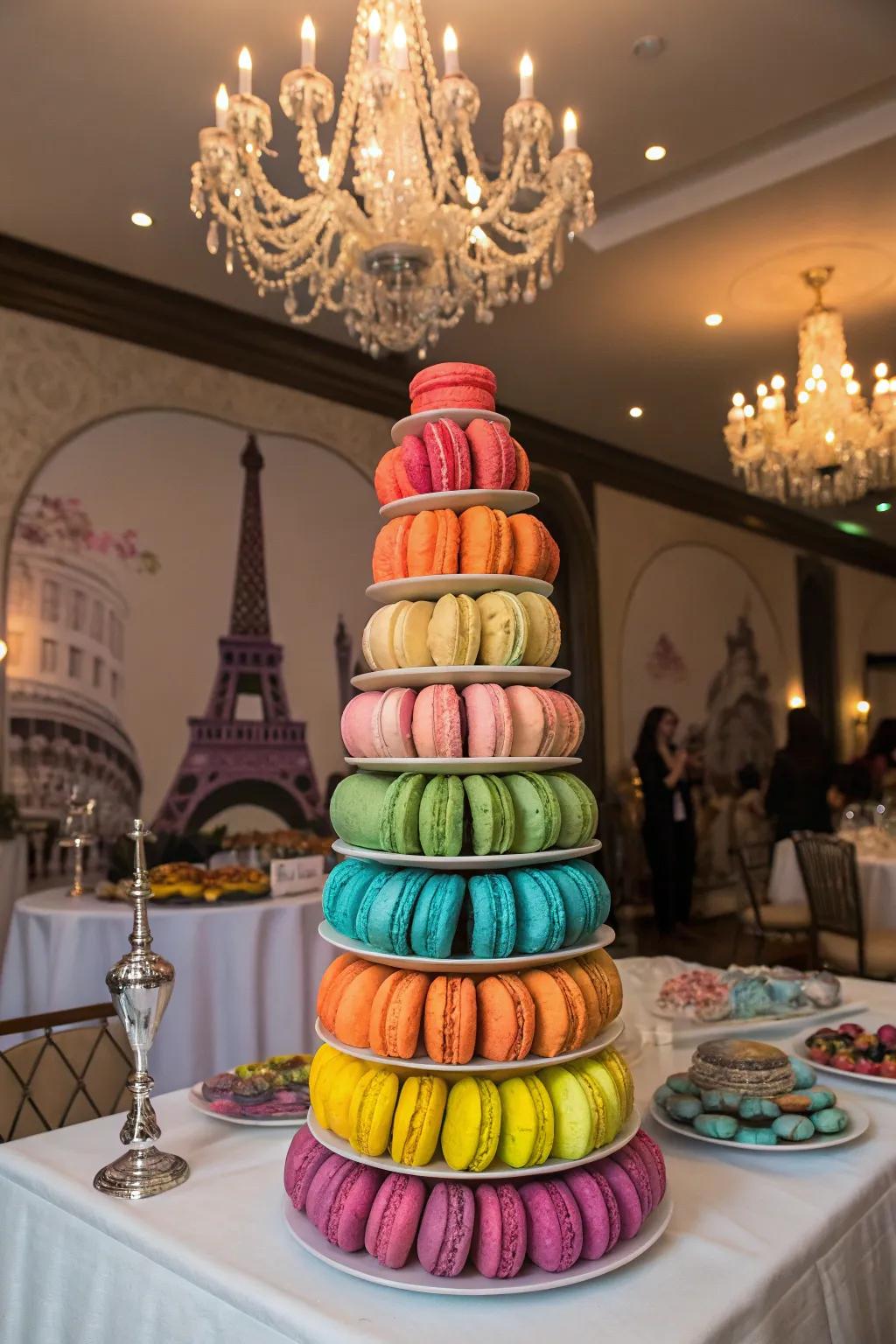 A chic almond confection structure serving as a vibrant and elegant centerpiece.