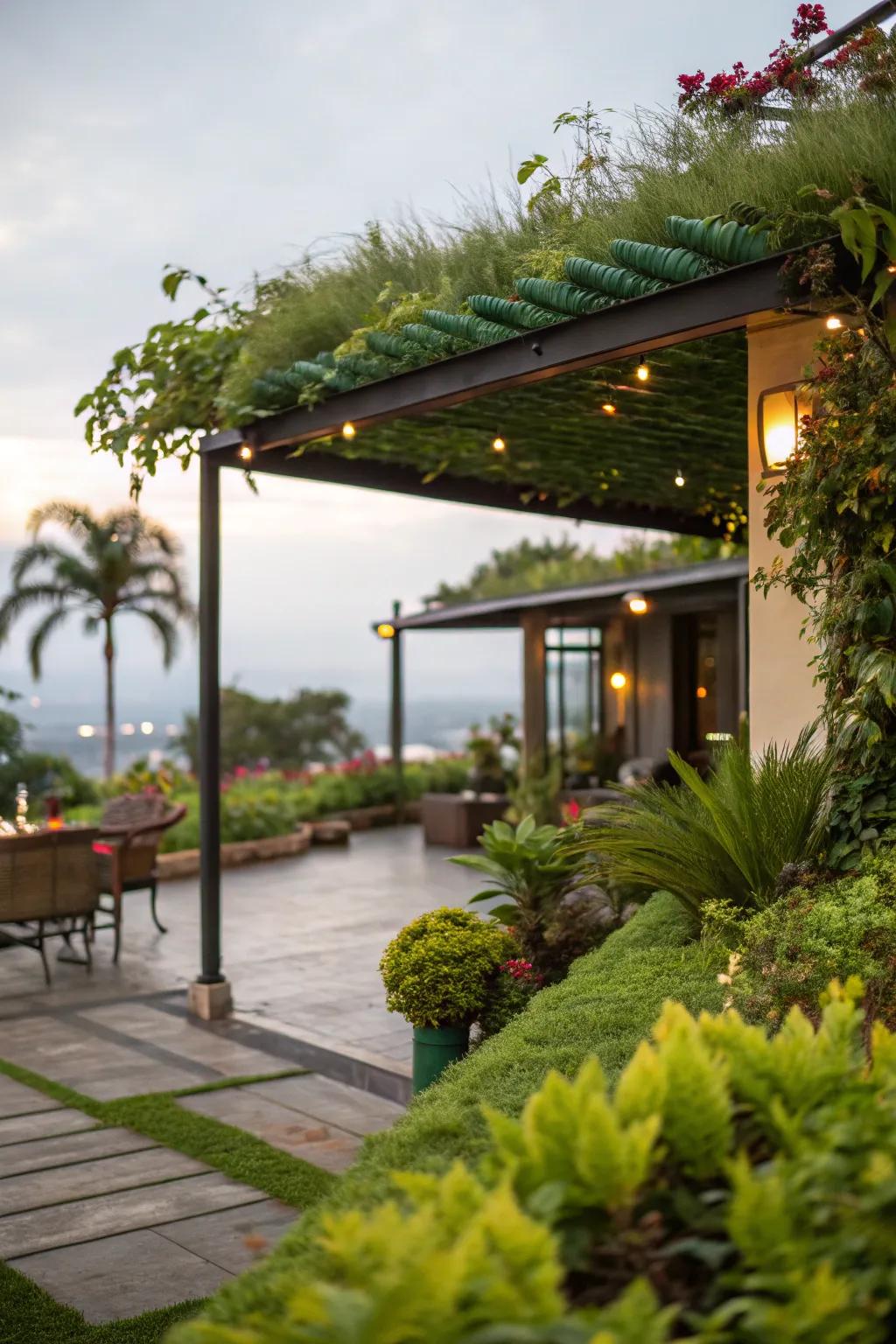 Green canopies contribute an eco-friendly touch to your patio.