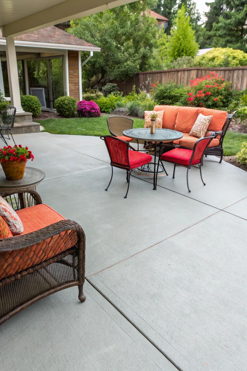 A freshly painted concrete patio giving a clean, fresh look.