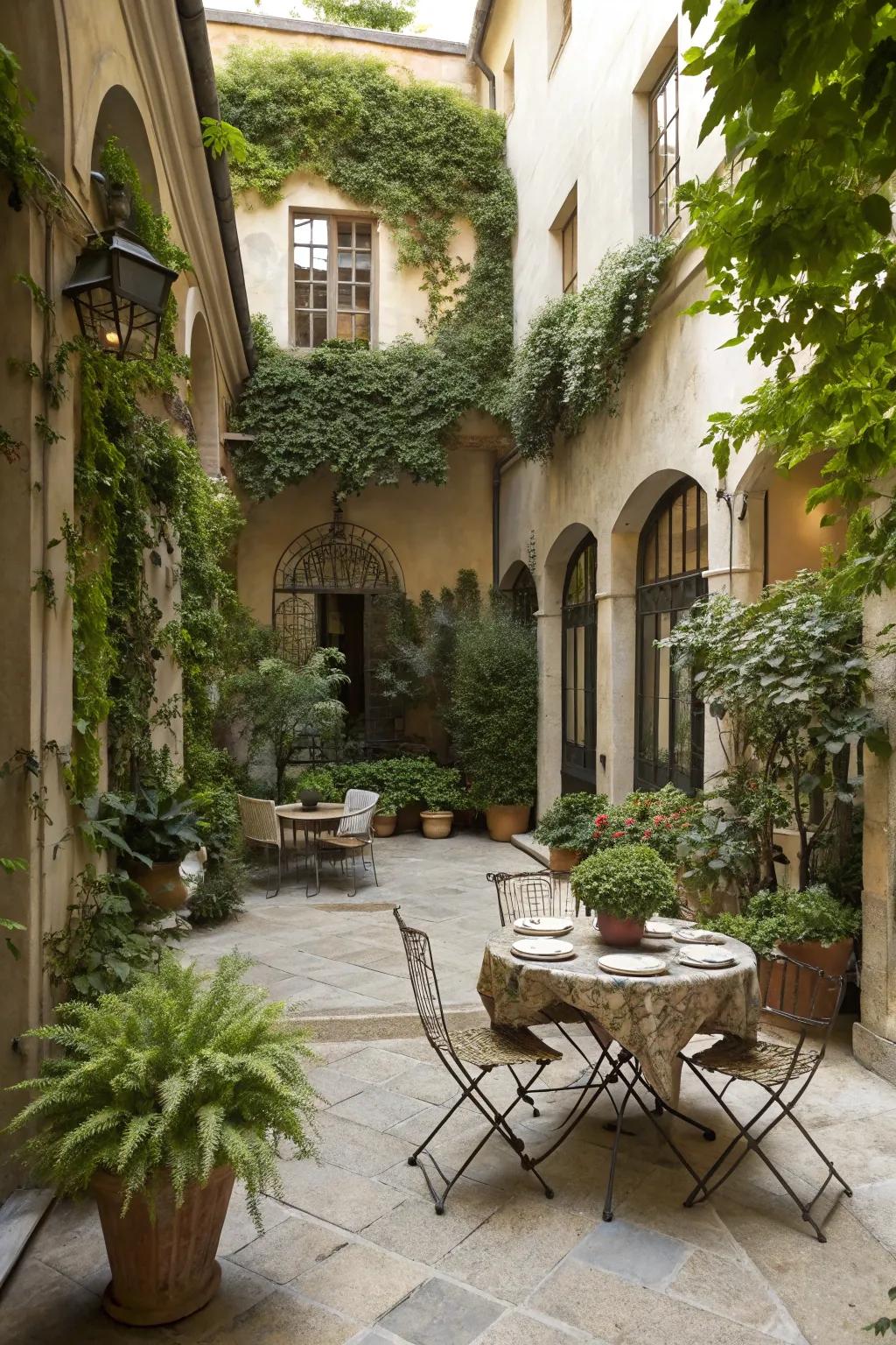 A central dining area offers a warm invitation to al fresco meals and gatherings.