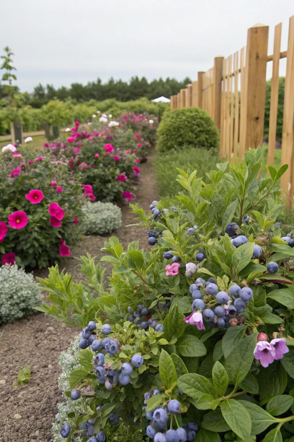 Bluetop berries and petunias provide a fruity and vibrant garden pairing.