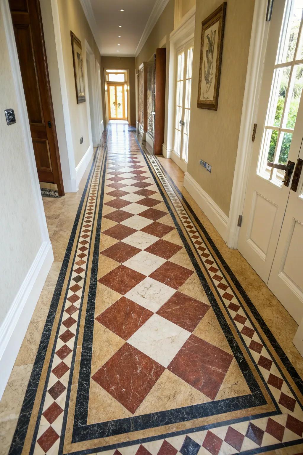 Eye-catching edges in hallways create a guiding visual route.