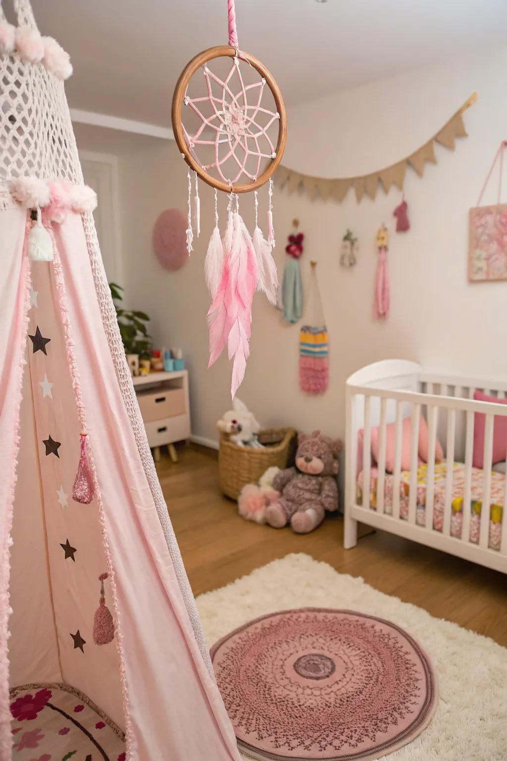 Unique decorations add charm and playfulness to the nursery.