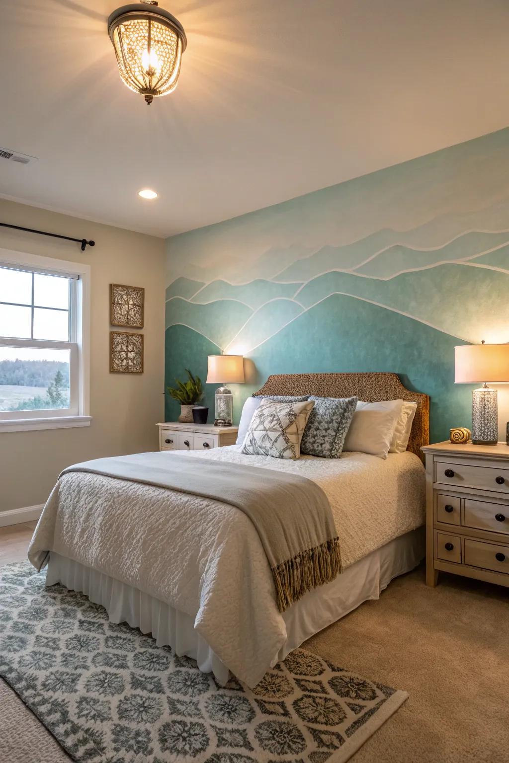 A feature wall transforms the ambiance of a bedroom.