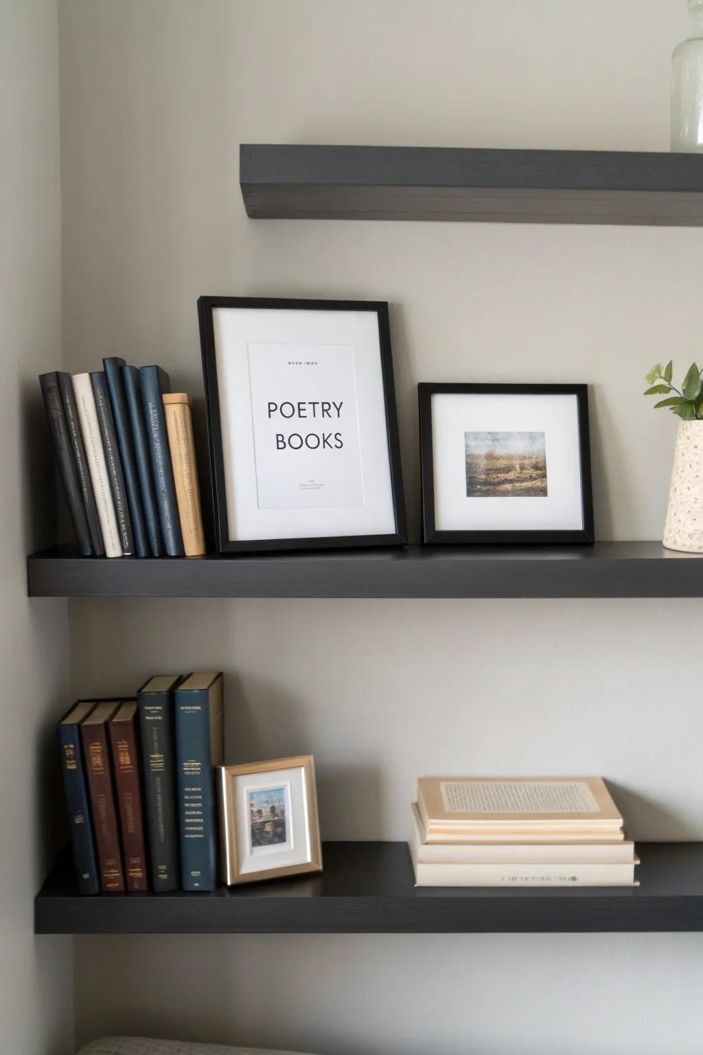 A floating poetry shelf delivers a clean and sophisticated display solution.