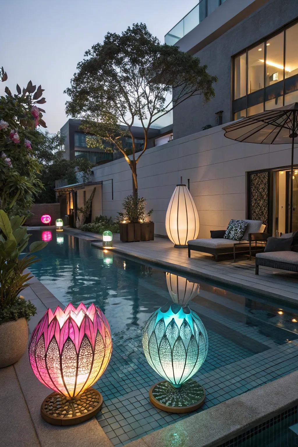 Light sculptures add an artistic touch to your pool setting.