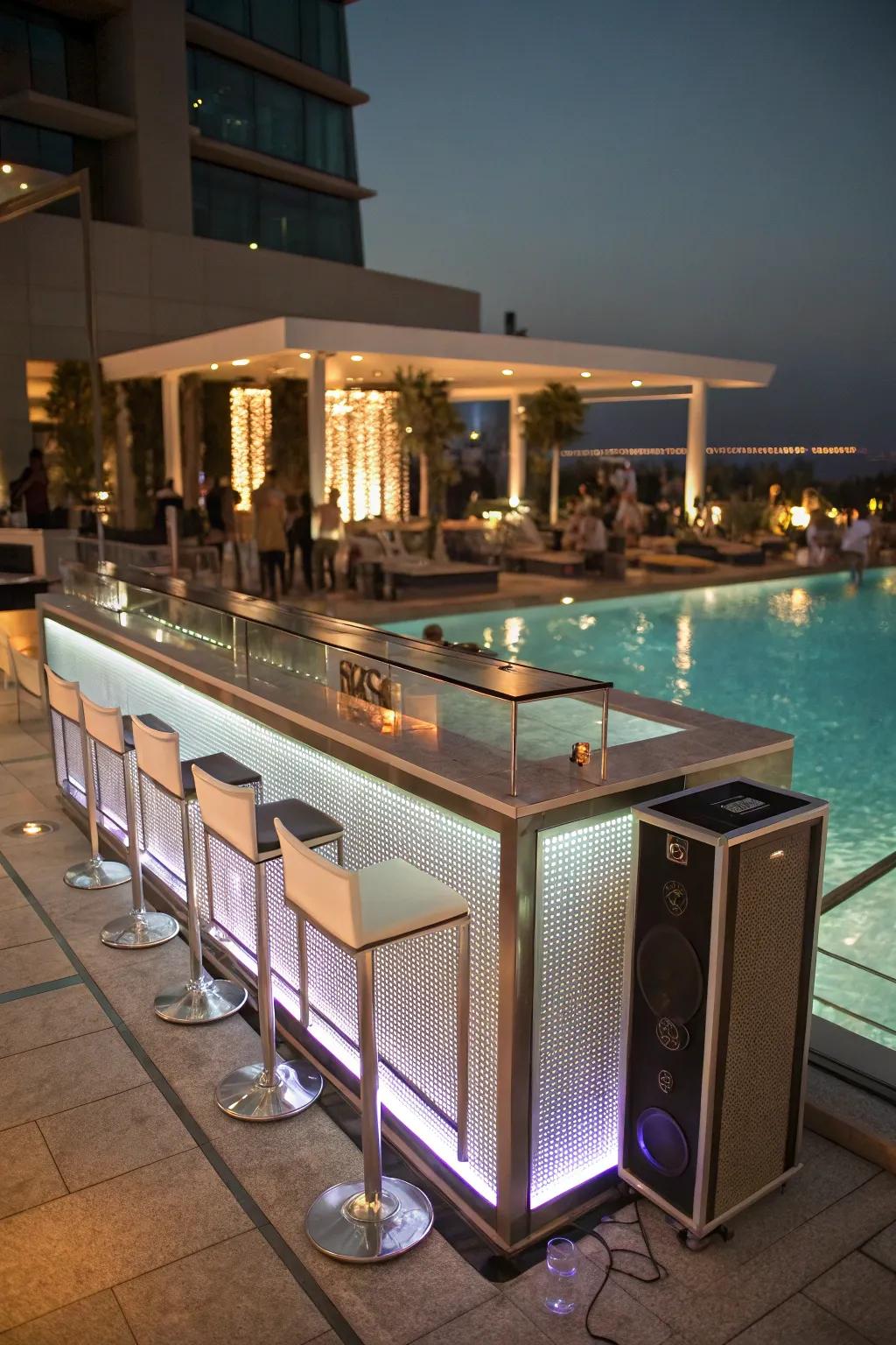 A hi-tech bar keeps the tunes flowing poolside.