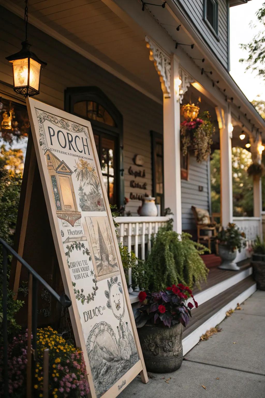 An illustrative art sign turning your porch into a creative area.