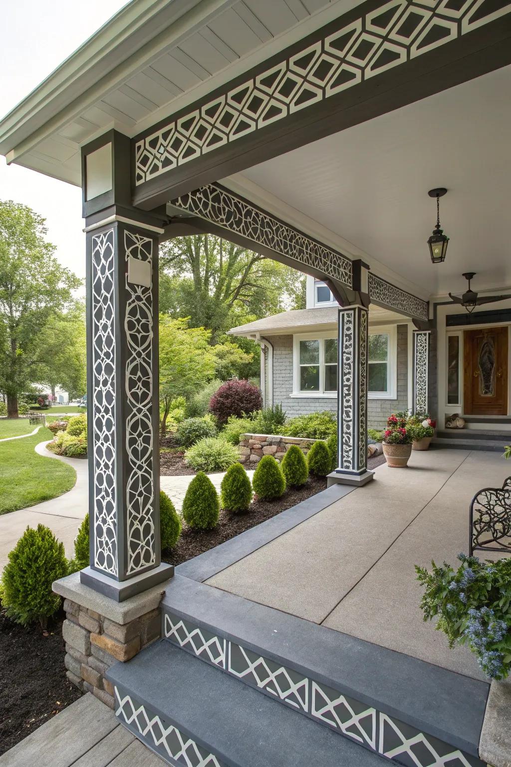 Symmetrical patterns bring a modern twist to porches.