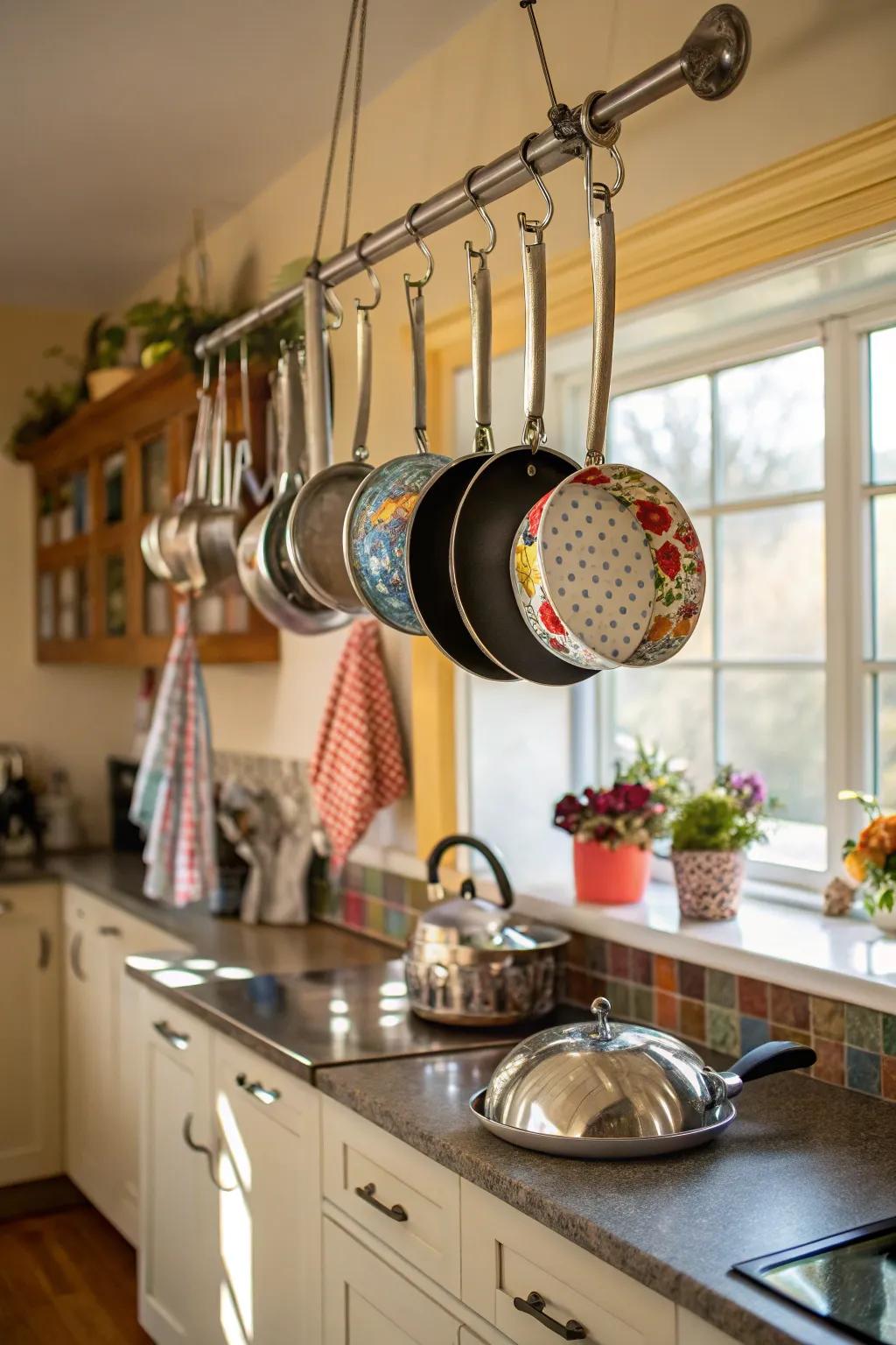 S-hooks on a rod offer storage that’s both flexible and customizable.