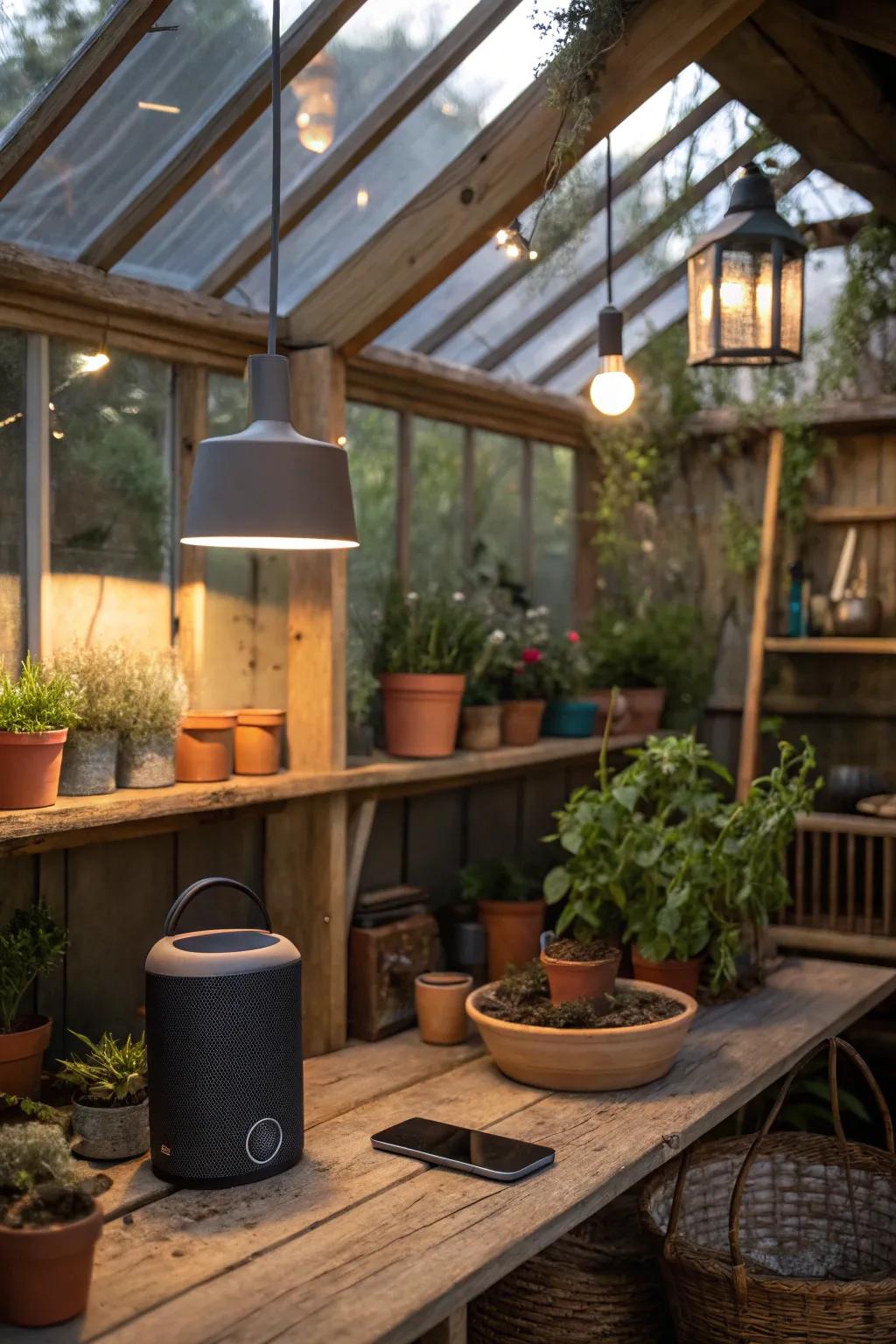 A potting shed featuring modern tech elements.