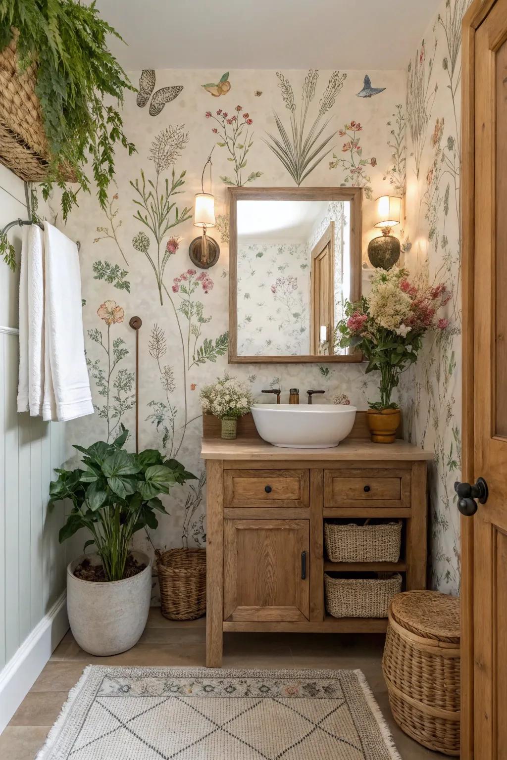 Detailed Nature Art adds lush beauty and vibrancy to your guest bathroom.
