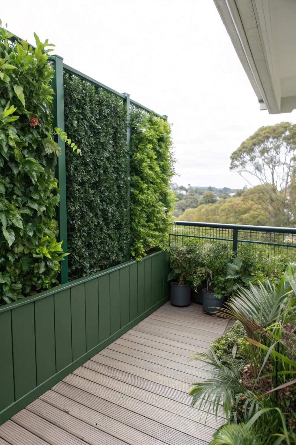 A realistic simulated verdant partition delivers solitude without the maintenance.