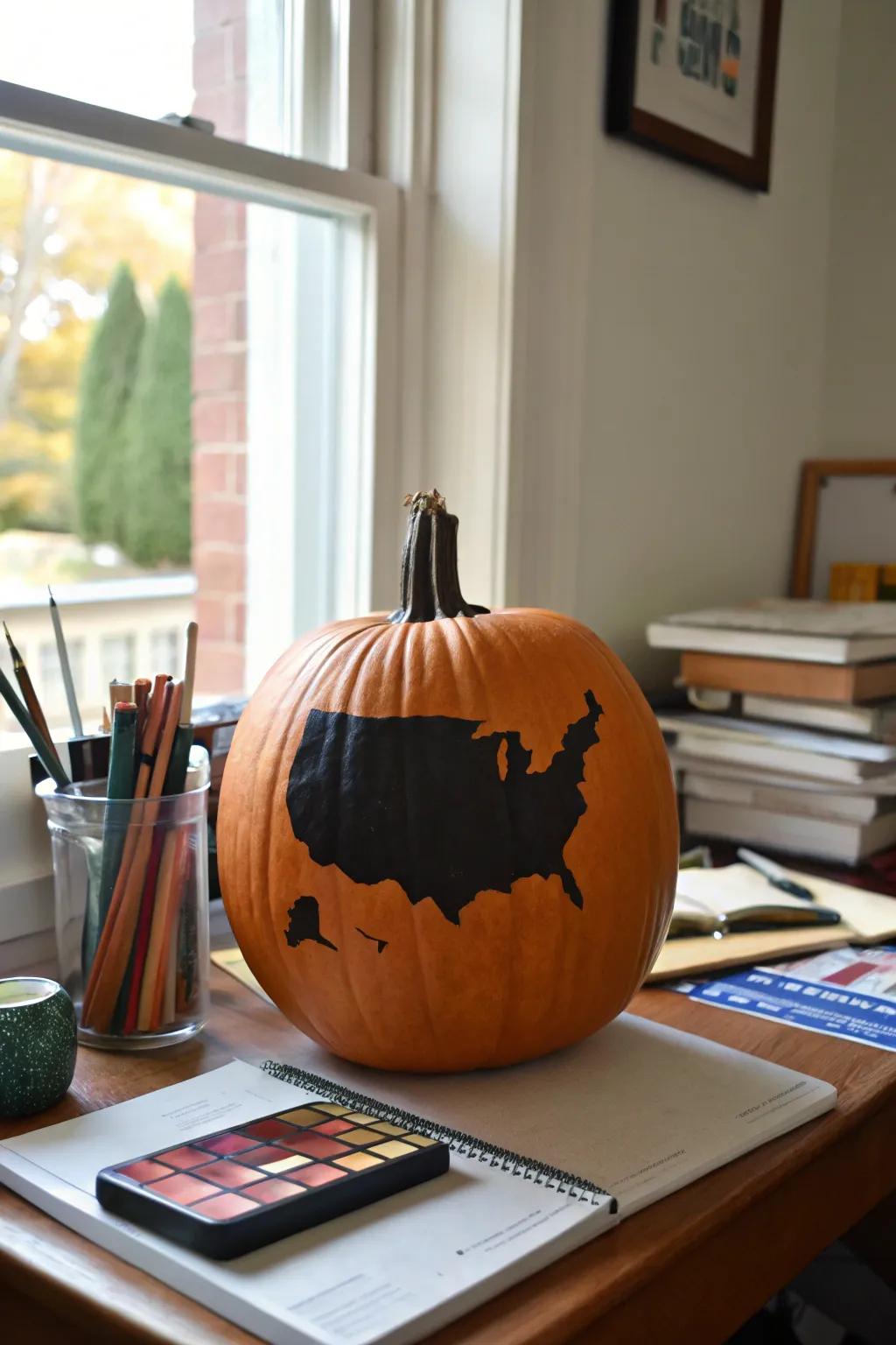 Celebrate your origins through a state-inspired pumpkin design.