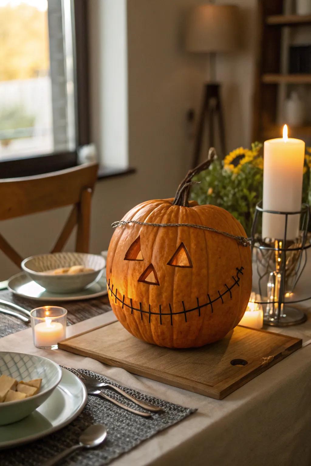 A pumpkin with orthodontics brings humor and charm to your Halloween decorations.
