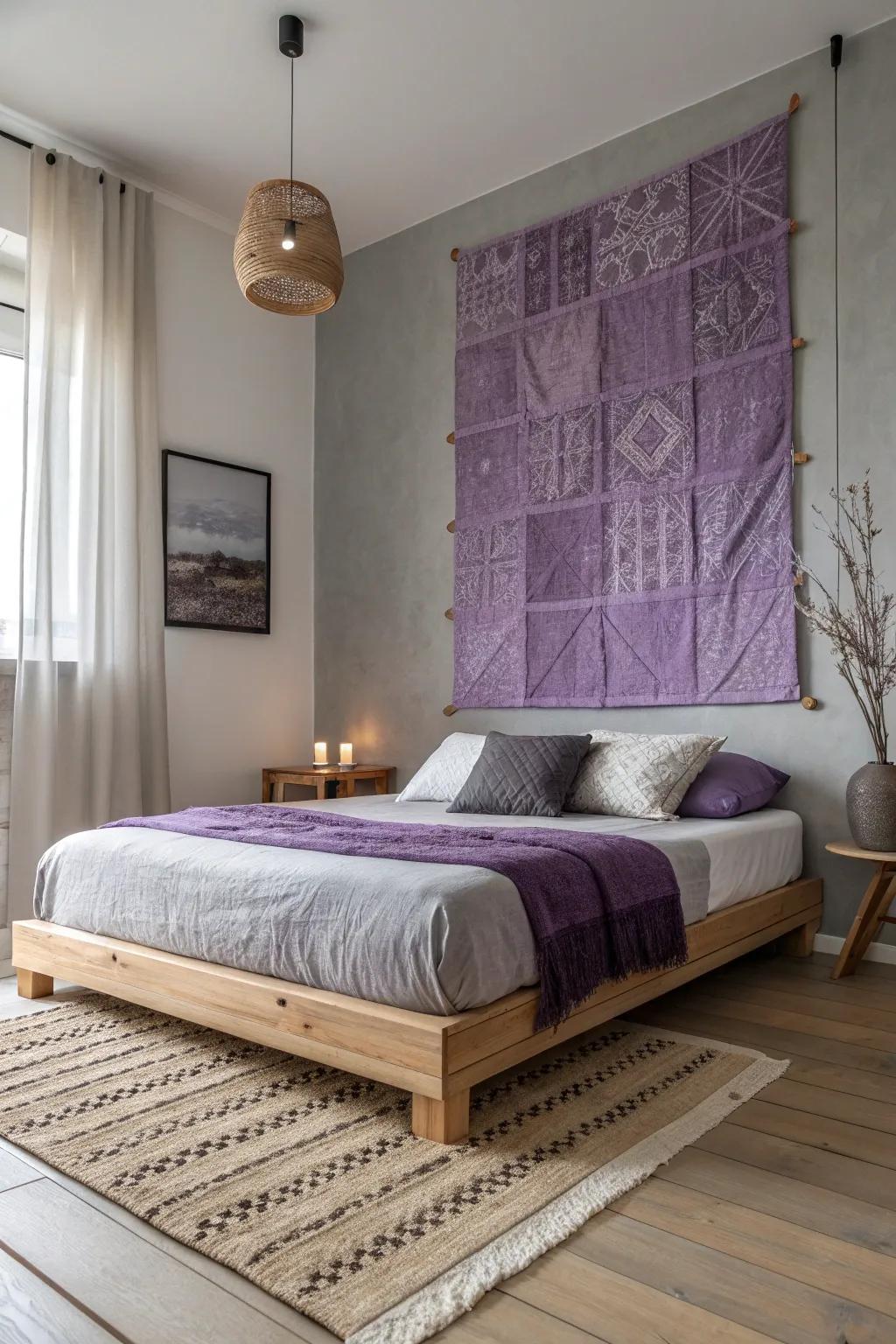 Your bedroom is transformed into a thoughtfully curated gallery with the addition of varied wall art that lends texture and a personal touch.