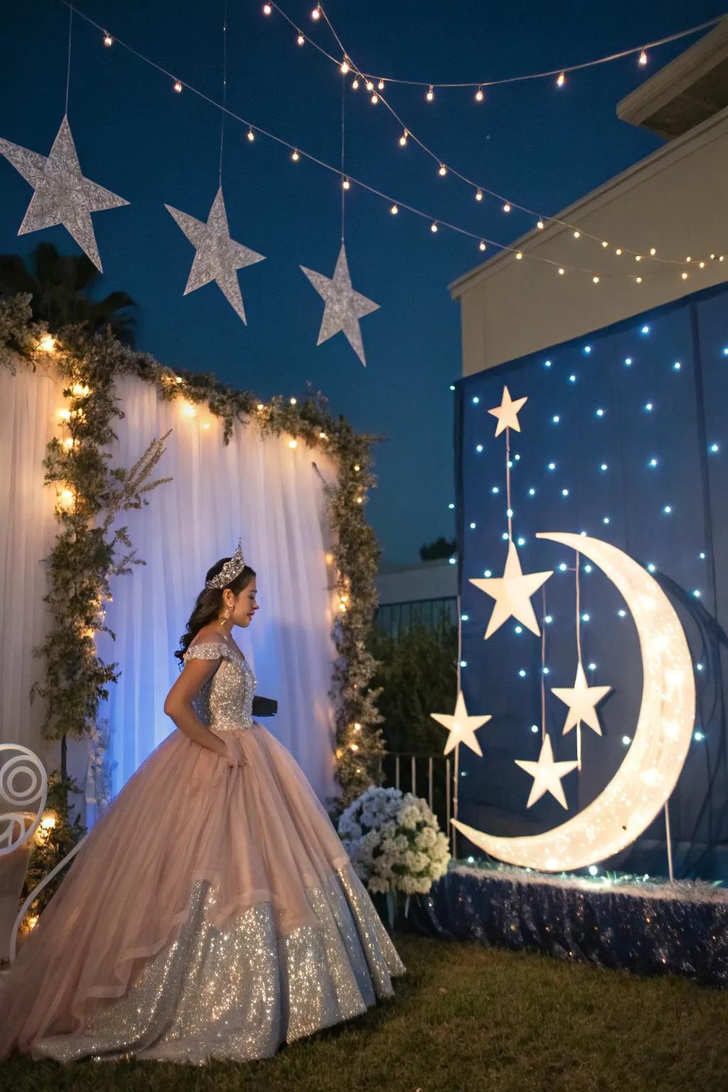 Moon and star motifs add a mystical touch to the party.