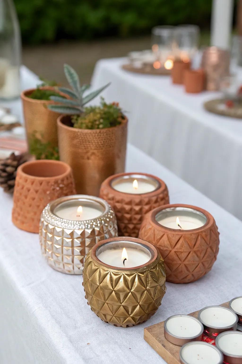 Distinctive mini light vessels contribute an eclectic charm to table settings.