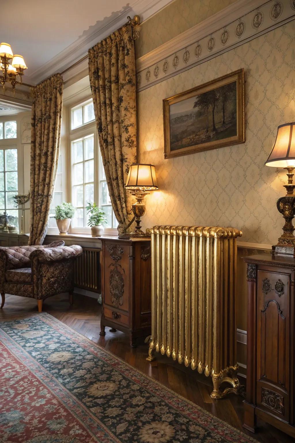 Gold radiators evoke radiant surfaces.