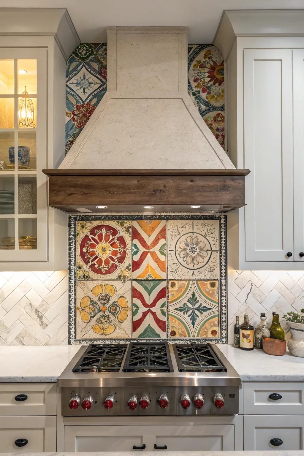 Artistic tile patterns make your range hood a work of art.