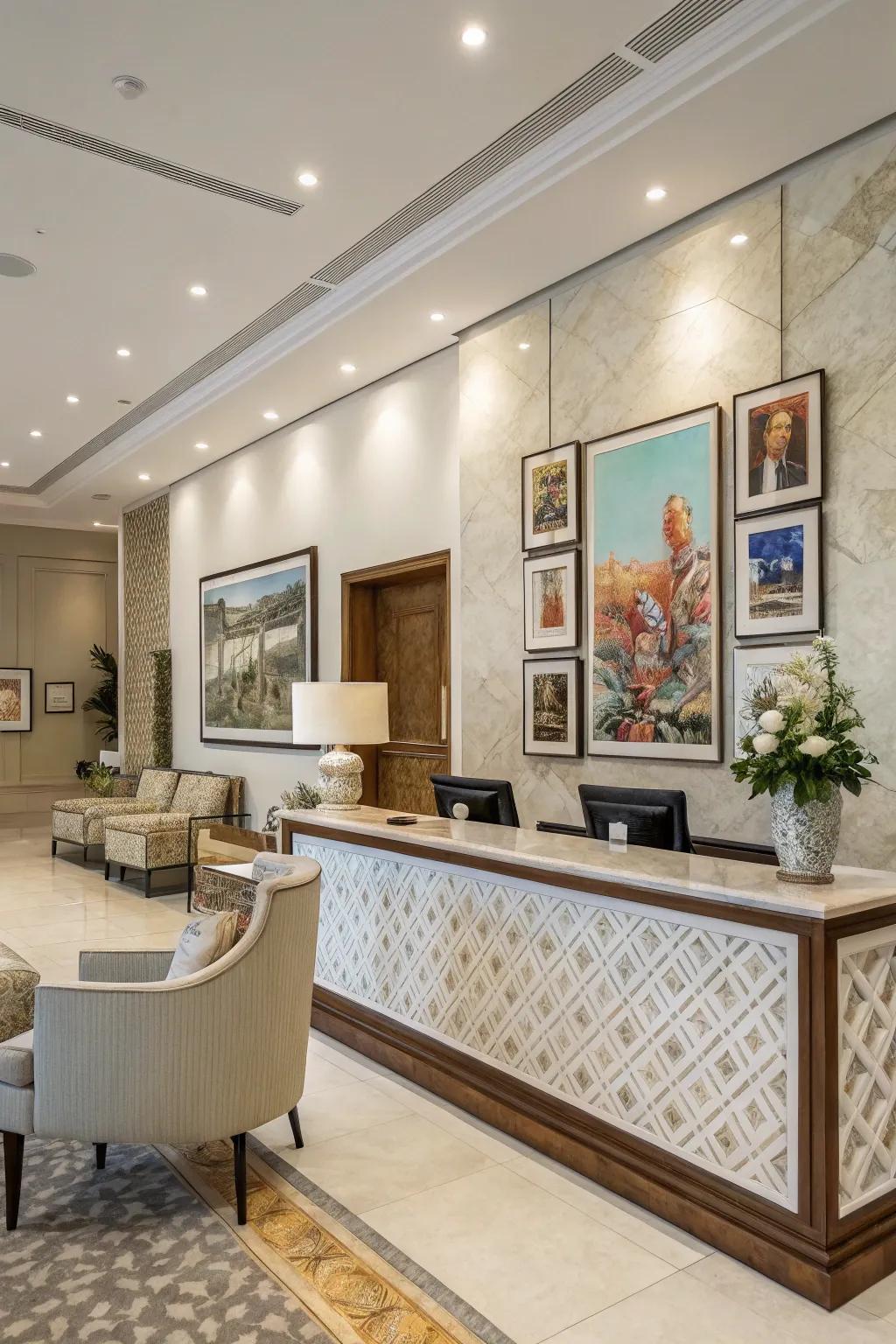 A creative reception area displaying curated pieces.