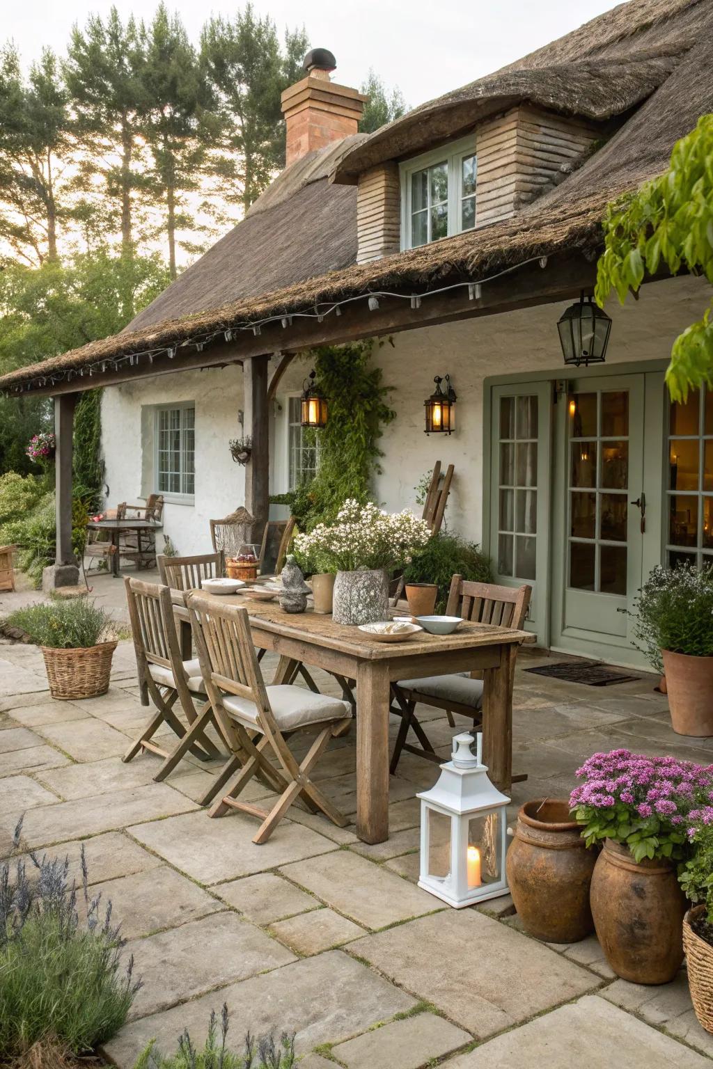 Country home charm brings rustic elegance outdoors.