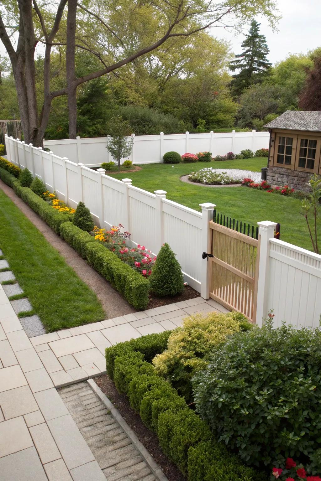 Open rail top plastic fences blend privacy with a touch of openness.