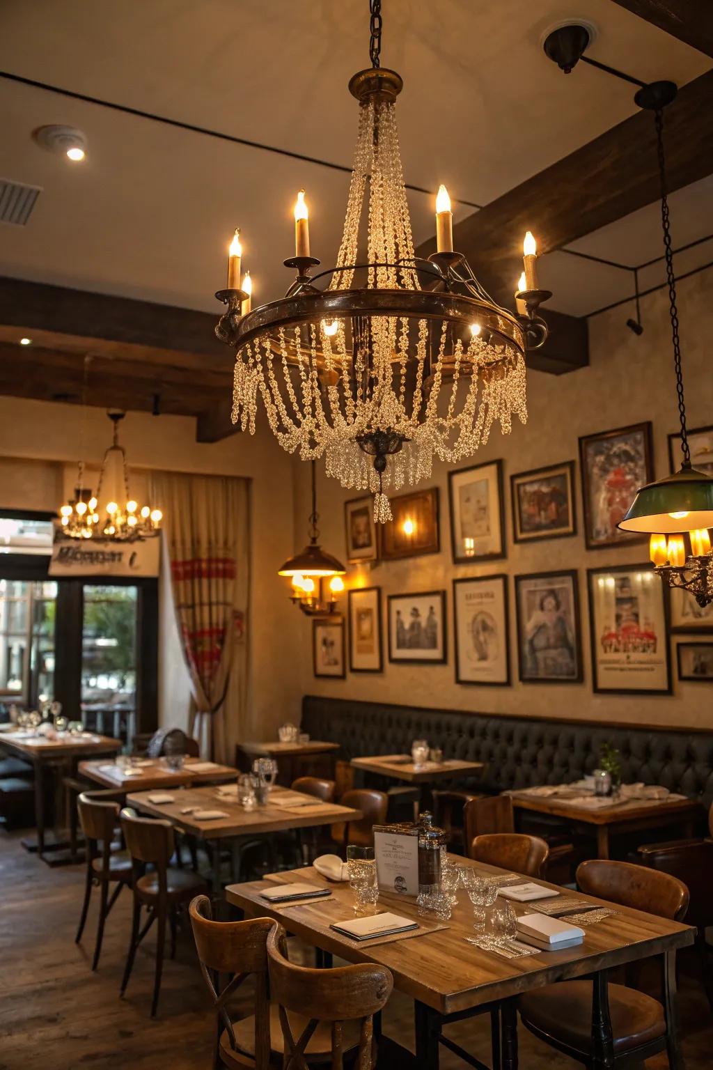 Nostalgic chandeliers provide elegance and past.