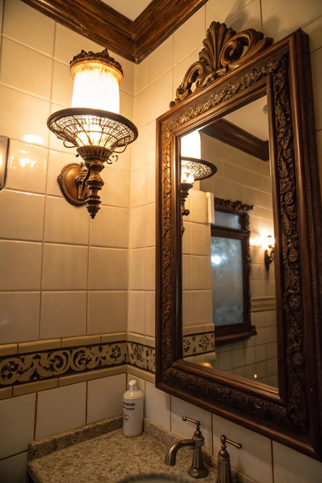 A vintage piece adds personality and charm to the bathroom.