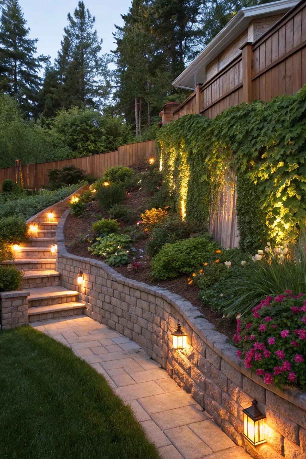 Added illumination enhances safety and atmosphere across outdoor environments.