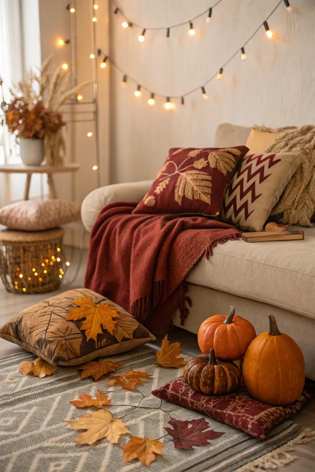 Seasonal decorations add a fresh touch to this room's decor.
