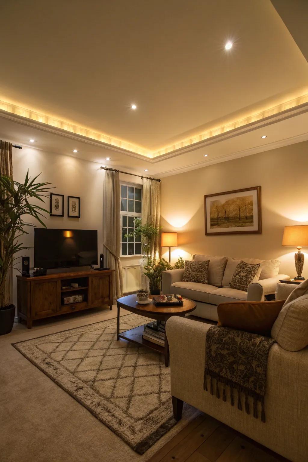 Achieve a contemporary look via cove lighting.