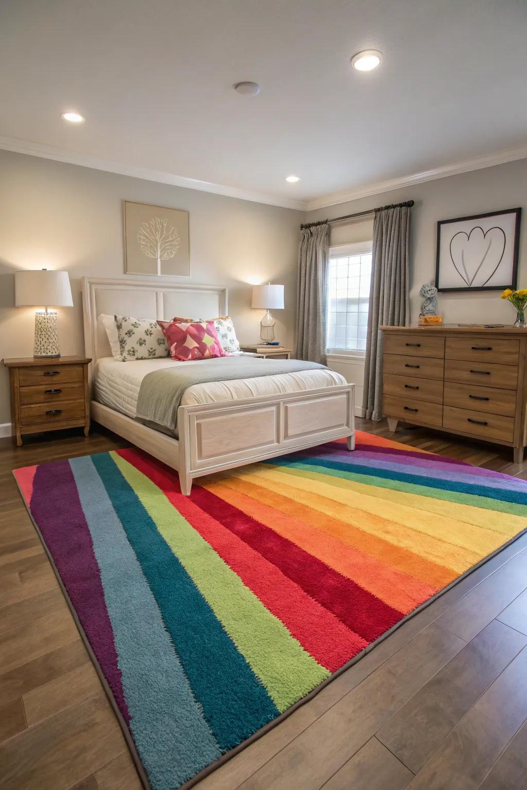 Bold rugs make a dramatic statement in any bedroom.