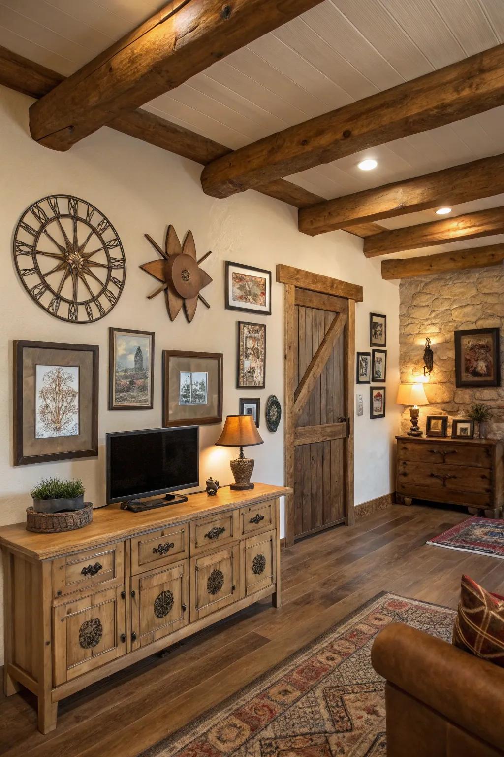 Handmade art adds a personal and unique touch to the space.