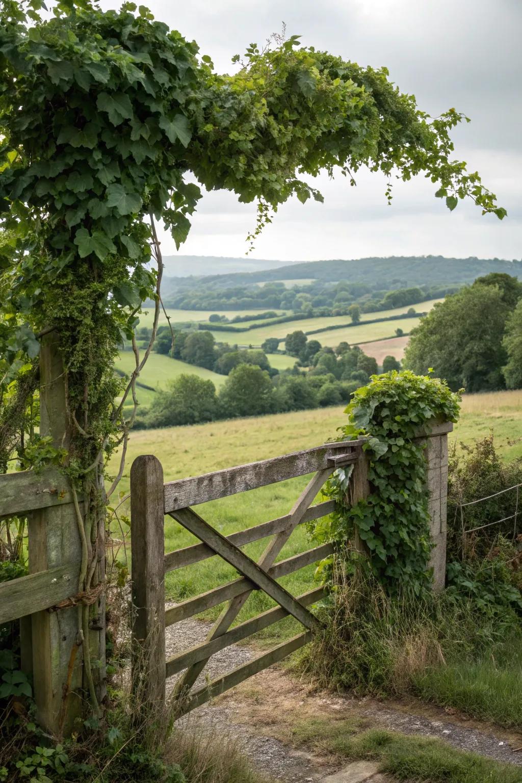 A charming entrance adorned with climbing flora.