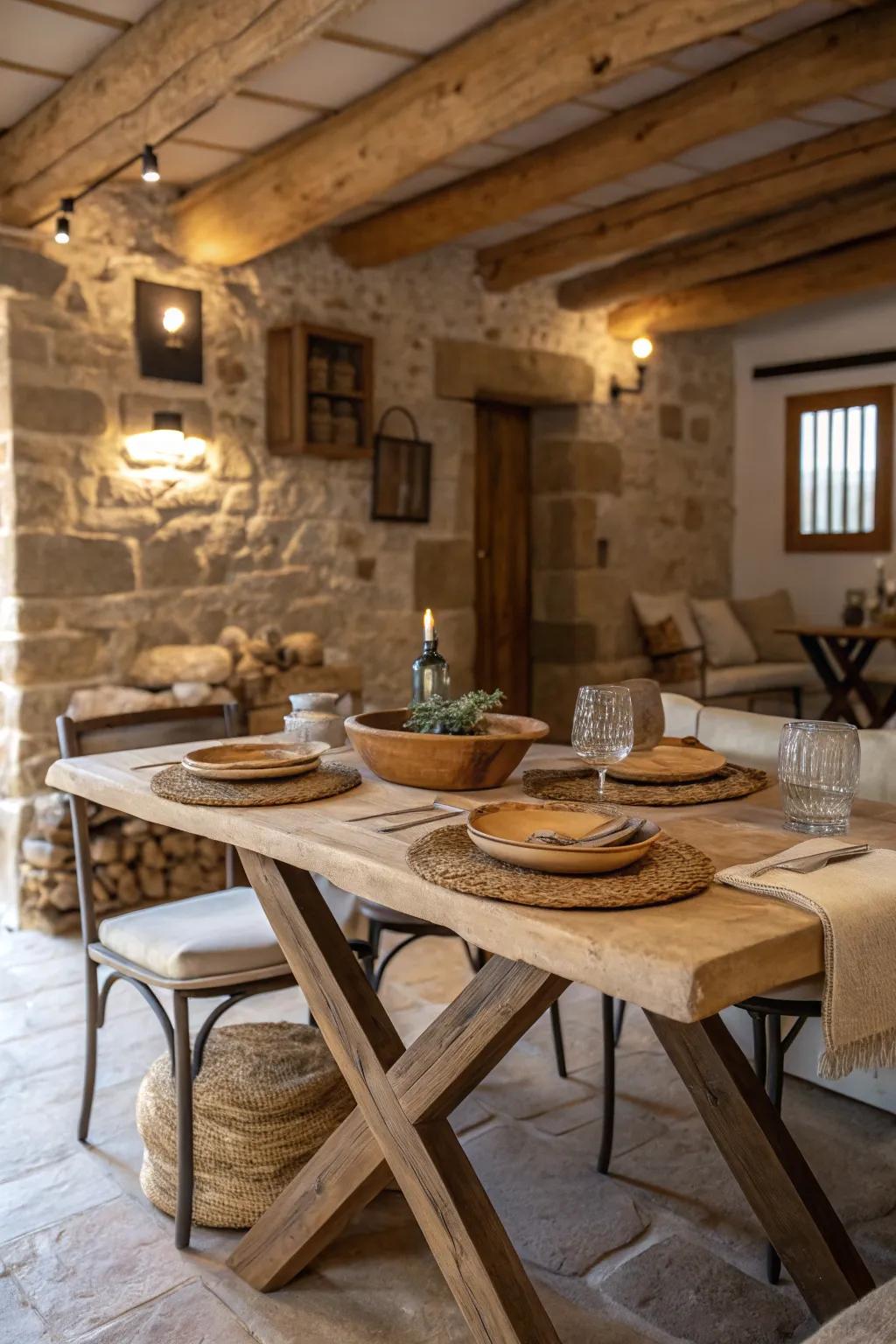 A cross-leg table bringing sophistication to the dining space.