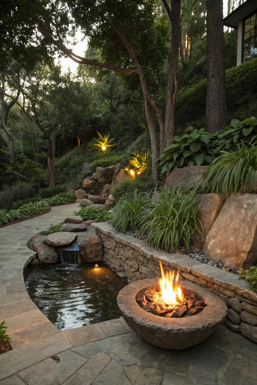 Fire and water: a harmonious combination in your backyard.